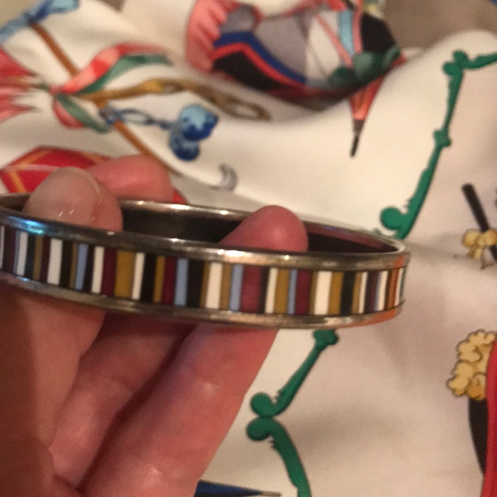 Hermes enamel and silver bangle bracelet